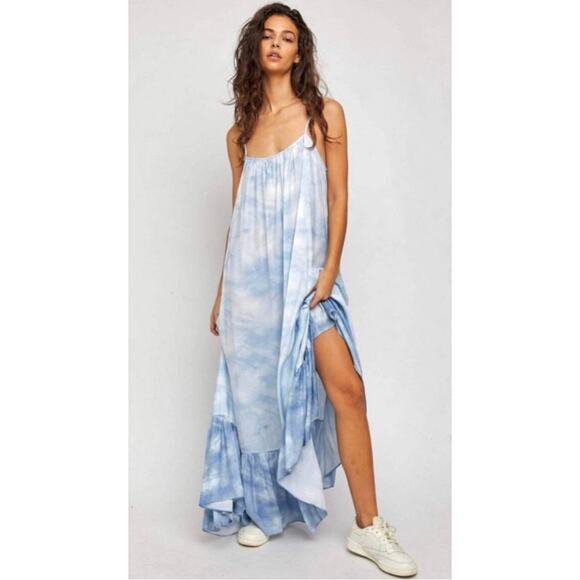 Free People Full On Maxi Slip Dress in Sea Combo XS Beachy Resort Vacation Boho - Picture 5 of 13